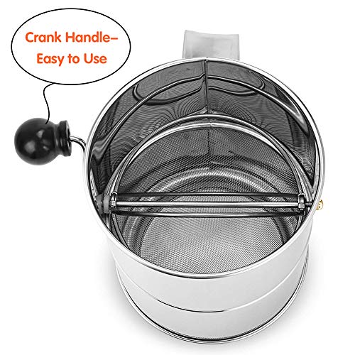 Flour Sifter 8 Cup Stainless Steel Rotary Hand Crank with 16 Fine Mesh Screen Baking Sifter - Thumbnail 3