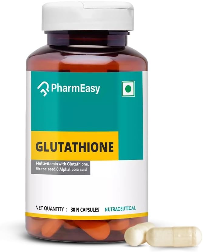PharmEasy Glutathione 500mg with Multivitamin (Biotin, Vitamin C & Vitamin E), Grape Seed & Alphalipoic | L Glutahione/Gluthatione for Skin Glow, Whitening & Brightening | Antioxidant Support for A