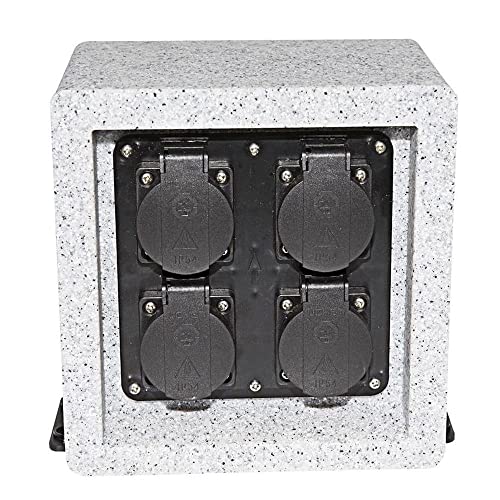 Garten Energiestation für Aussen 4 Fach Gartensteckdose Steinoptik Grau IP44 230V