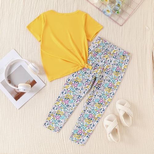 Image of 4-7T Kids Toddler Girls Print Outfits Short sleeved Flower Printed Top+Flower Print Pants Set