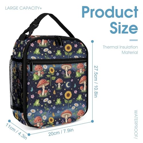 Bookbag Set Daypack with Lunch Box Makeup Bags Shoulder Bags with Lunch Bag Cosmetic Bag Moon Mushrooms (6) Backpack Set4