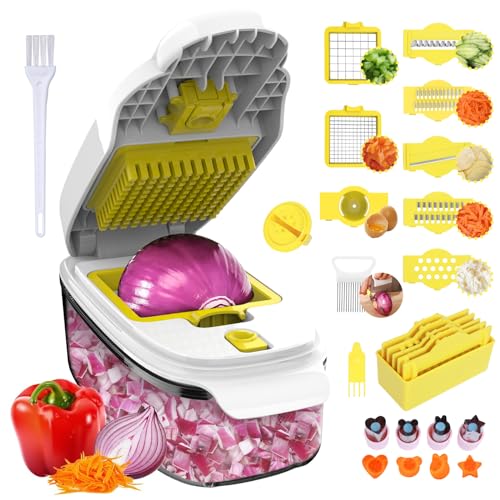 Vegetable Chopper, Pro 19 in1 Multifunctional Onion Chopper, Food Chopper with 8 Blades, Veggie Chopper with Container - Vegetable Slicer Dicer Cutter, Mandoline Slicer, Salad, Garlic Chopper