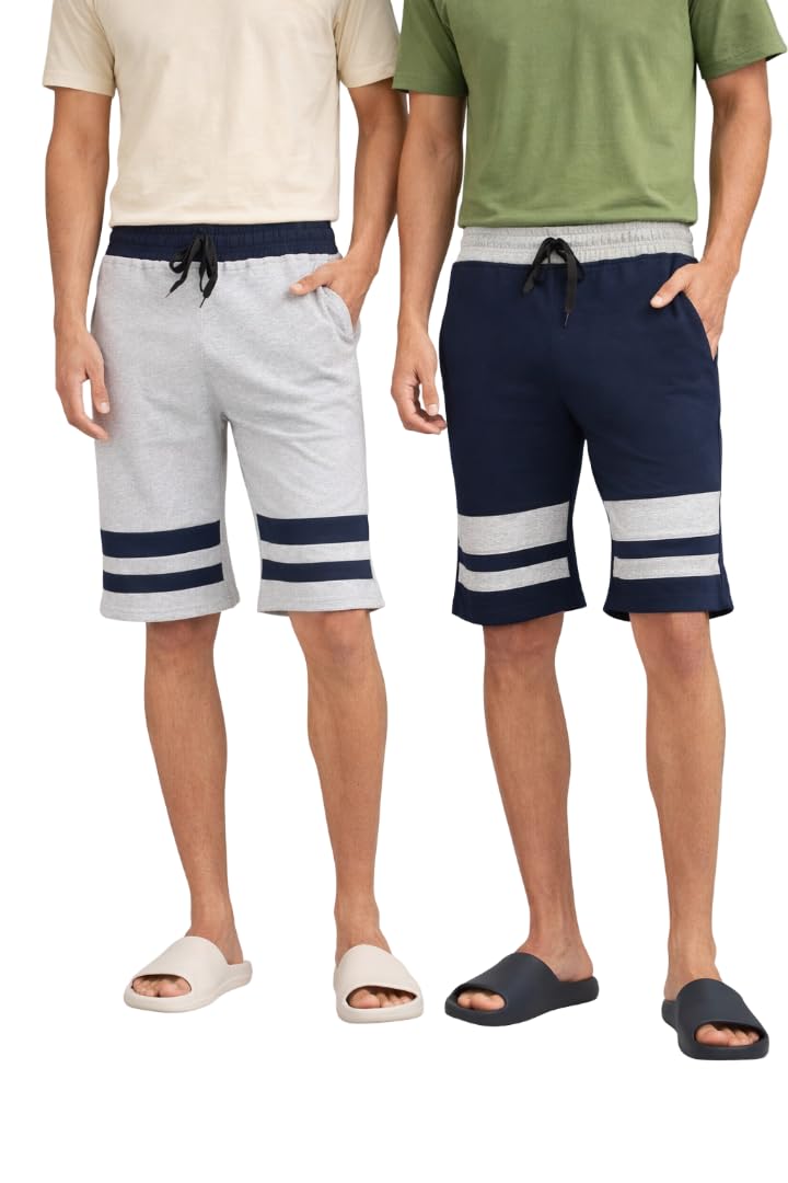 Men Cotton Printed Shorts Elastic Waist Casual Summer Shorts (Black, S)-image-21