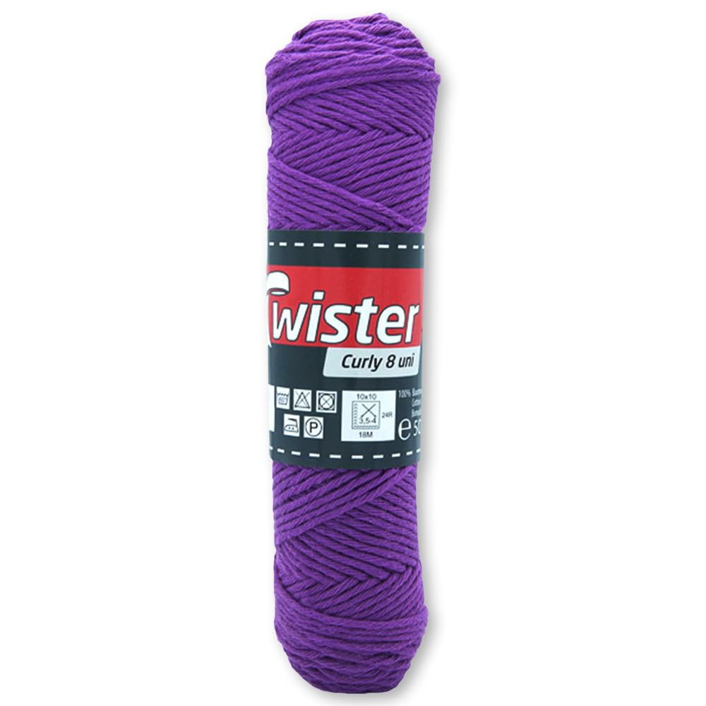 Frida's Wollhaus Twister 50 g Curly 8-Ply Plain Cotton School Yarn Pot Holder Yarn Wool 28 Colours (49 | Purple)