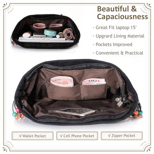 Jursccu Women Canvas Tote Bags Embroidery Handbags Stylish Casual Shoulder Bags4