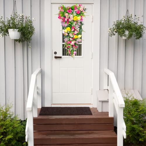 Spring Teardrop Swag, 23.6inch Decorative Floral Swag with Rose Flowers, Artificial Rose Swags, Wedding Arch Flowers Greenery Floral Arrangement for Home Table Door - Image 3