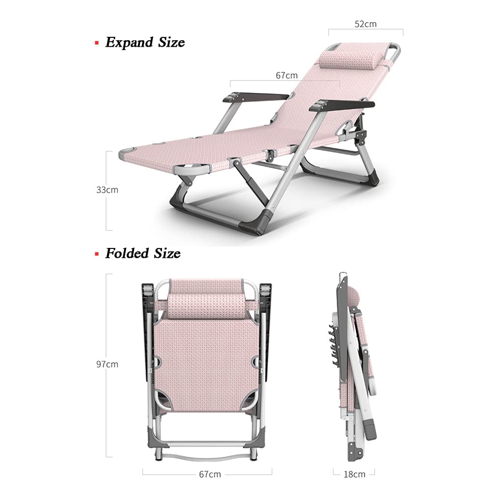 Składane leżaki Łóżka ogrodowe Fotele rozkładane Oversize z poduszką pod głowę, leżaki w zestawie Poduszki do ogrodu Patio na świeżym powietrzu Krzesło wypoczynkowe Obciążenie do 150 kg/różowy/a