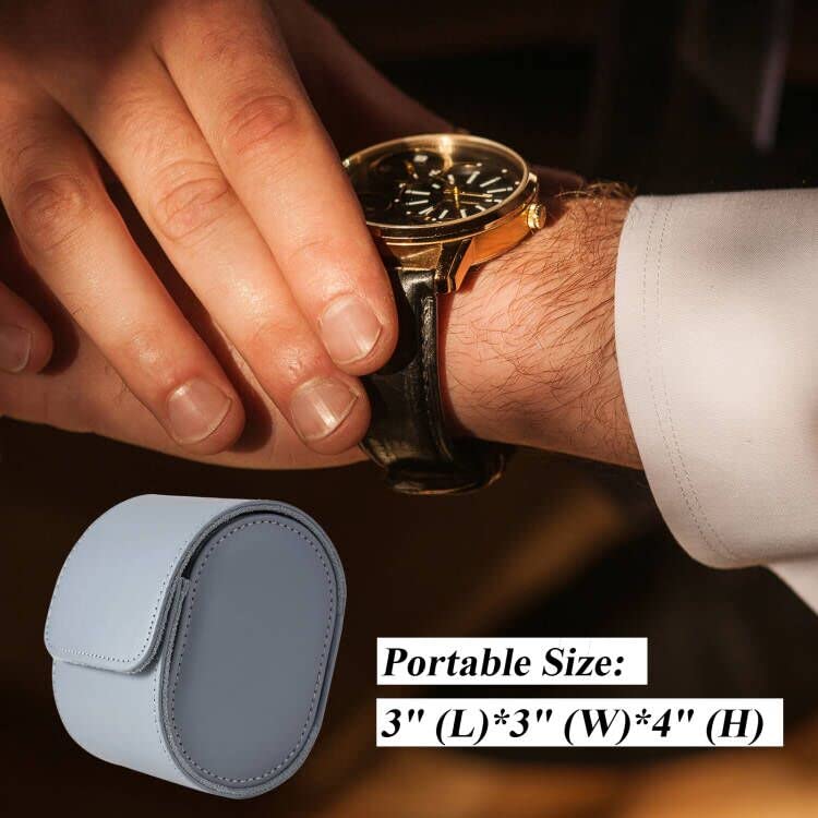 Image of Mr.Okay 1 Watch Case for Women or Men- Premium Leather Watch Travel Case (with Luxurious Flannel,Snap Button or Zipper),Portable Watch Organizer For Storage and Display. Watch Roll Travel Case with Stylish and Perfect Texture, Purely Handmade by Craftsmen Who Pursue the Ultimate. (Grey, Roll Single)
