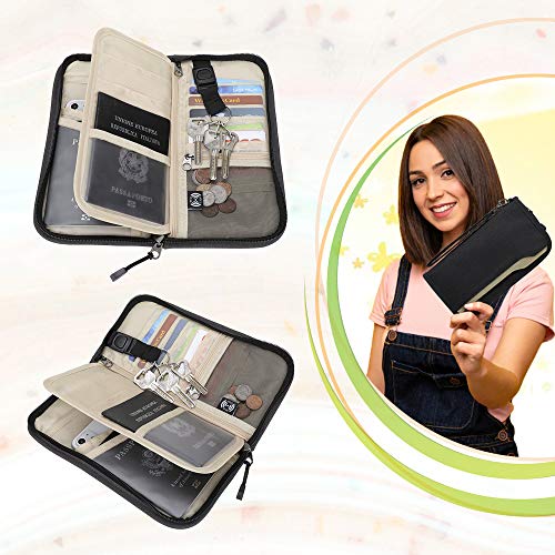 Image of ZOPPEN Passport Holder Family RFID Passport Wallet, Passport Holder Women /Men, Travel Wallet Documents Organizer Zipper Case with Removable Wristlet Strap, Travel Essentials for Flying, #01 Black, One