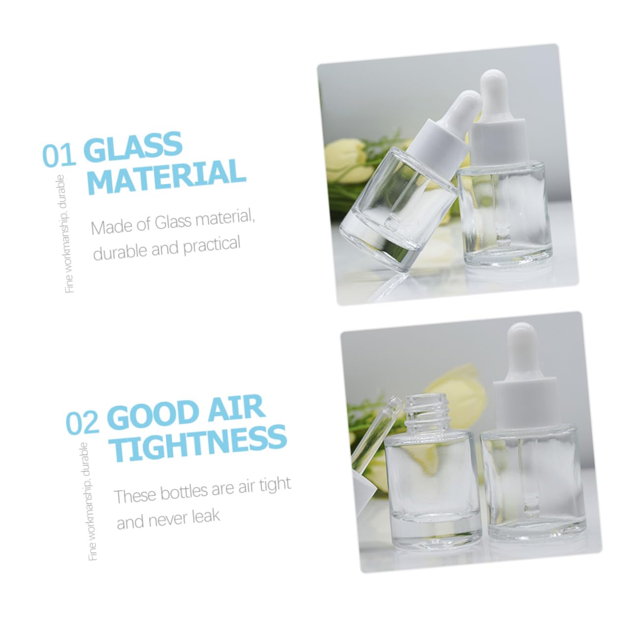 Beavorty 20 Frascos Cuentagotas de Vidrio Transparente, a Prueba de Fugas y Herméticos, para Aceites Esenciales, Aromas y Colognes