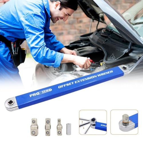Pro Zero Offset Extension Wrench,2024 New Offset Extension Wrench,15.4in Multifunctional Extension Wrench With 1/2",1/4" And 3/8" Drive Adapters,Tight Reach Extension Wrench For Tight Space Work Tools