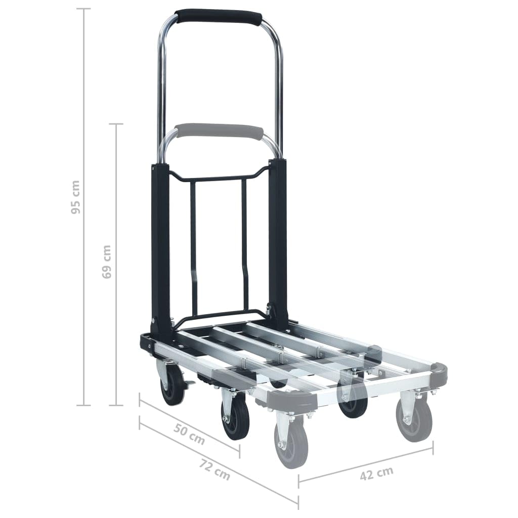 Carrello da trasporto pieghevole in alluminio con portata di 150 kg, regolabile in altezza, pieghevole e antiruggine, con piattaforma e 4 ruote, ideale per officina, giardino