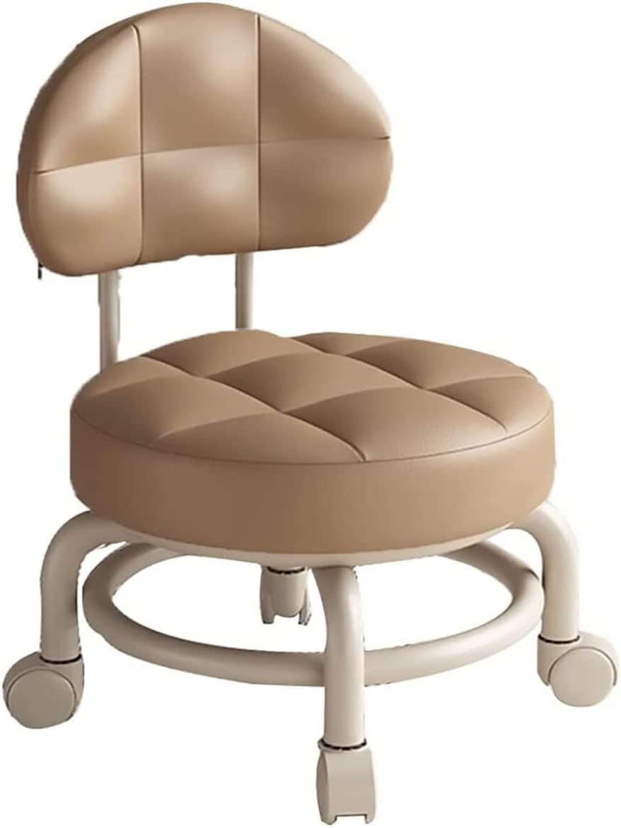 Low Rolling Stool, Small Roller Stool with Wheels and Back Support, Short Roller Seat Chair, 360° Rotating Foot Stool Changing Shoe Stool for Home