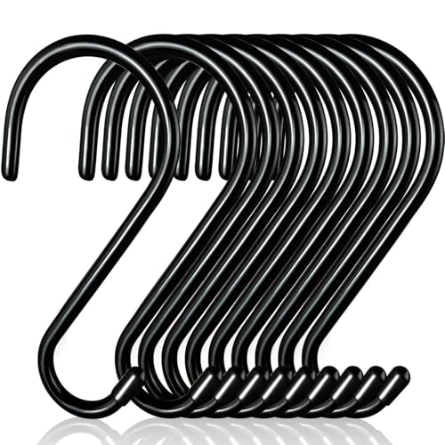 Dapute 4-1/2 Inch S Hooks for Hanging, 10 Pack Non Slip Large S Hooks for Closet, Vinyl Coated Metal Black Closet S Hook for Hanging Jeans Clothes Purse Bags Pan Cups Tools Plants