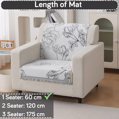 Image of HOKIPO Serene Abode Sofa Cover 1 Seater, 180x60 cm, White Rose Garden
