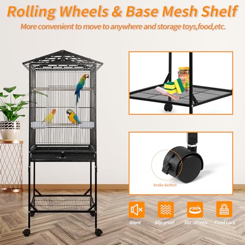 Bird Cage 47 inch Wrought Iron Parakeets Cage with Play Open Top and Rolling Stand Medium Small Bird Cage for Parrots, Budgerigars, Parakeets, Cockatiels, Lovebirds - Image 5