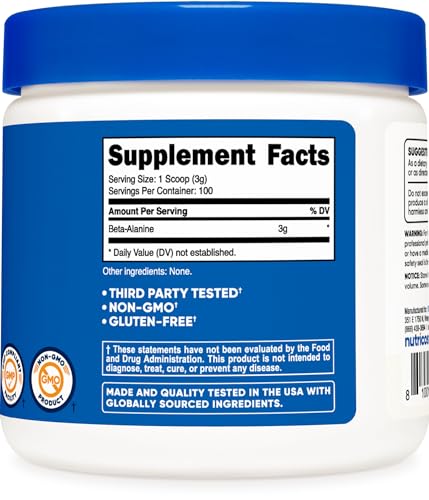 Nutricost Beta Alanine Powder 300 Grams (10.7oz) - 3 Grams Per Serving