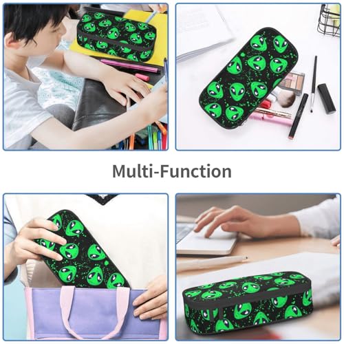 Image of Funny Green Alien Pencil Case Organizer Big Capacity Pencil Pouch Stationery With Zipper School Supplies Pencil Bag For Girls Boys Office, j56tsd