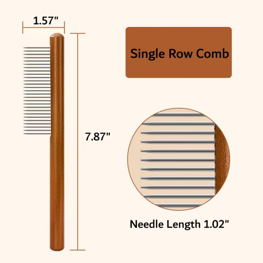 Miniatura 2 de Peine profesional de madera para gatos, paquete de 3 peines para perros con extremos redondeados, dientes de acero para eliminar enredos y nudos,