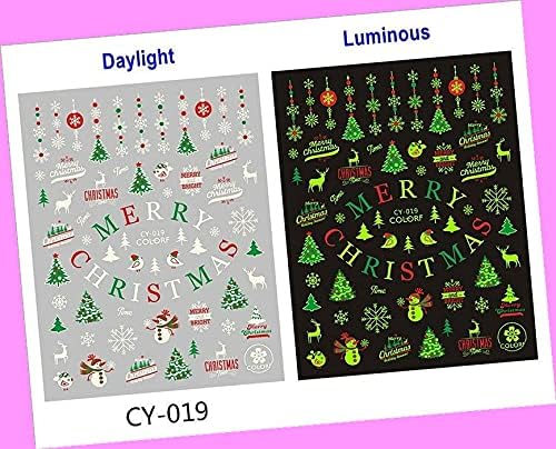 Colored Luminous Snowflake Snowman Santa's Sleigh Tree 3D Nail Sticker Cy-019 for Nails Design Nail Art Stickers Decals Supplies Manicure Tips Sticker Colorful for Nail Decorations