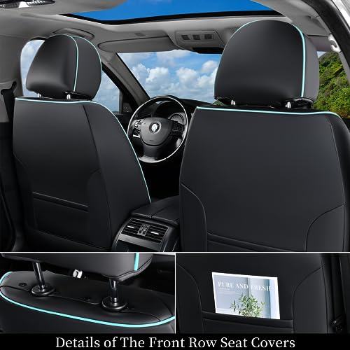 Image of Coverado Car Seat Covers Full Set, 5 Seats Universal Seat Covers for Cars, Breathable Fabric Faux Leather Auto Seat Cushions, Front and Rear Seat Protectors Fit for Most Cars, Black& Blueline
