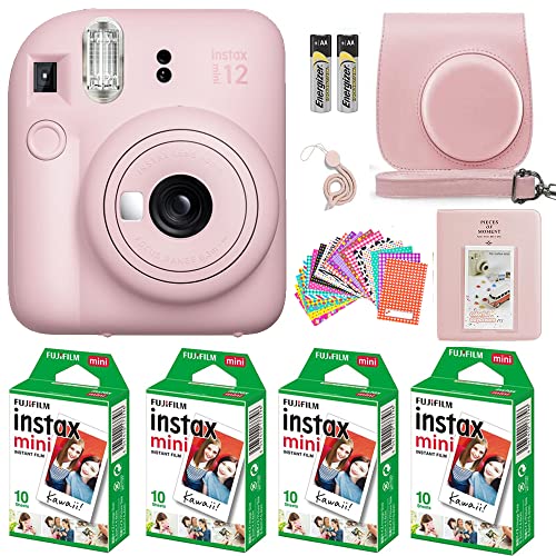 Image of Fujifilm Instax Mini 12 Instant Camera Pastel Blue with Film Value Pack (40 Sheets) + Accessories Including Galaxy Carrying Case Strap, Photo Album, Stickers (Pink)