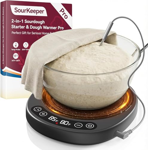 Pakusane SourKeeper, Larger 2-in-1 Sourdough Starter Warmer Pro - 2026 Upgrade Larger Heating Plate, Dough Temp Probe, 1°F Control (70–110°F), 24H Timer, Real-Time Monitoring Black