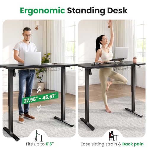 Image of SIAGO Electric Standing Desk Adjustable - 63 x 24 Inch Sit Stand up Desk with Cable Management - 3 Memory Preset Adjustable Height Table