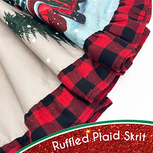 Ortigia 48 Inch Christmas Tree Skirt And Christmas Stocking Burlap Christmas Red Truck Christmas Tree Decoration Red Buffalo Check Plaid Trim Farmhouse Winter Holiday Home Decoration Ornaments #TOP6
