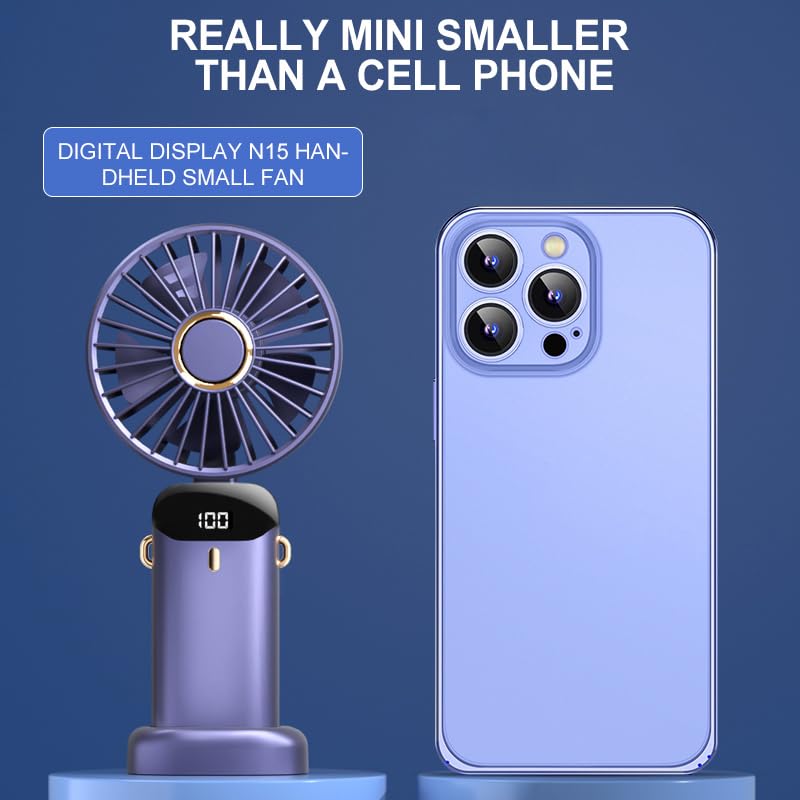 Image of Handheld Fan, 4200mAh Portable Mini Fan, USB Rechargeable 5 Speeds Desk Fan with LED Display for Travel, Outdoor, Home, Office, School, Camping (White)