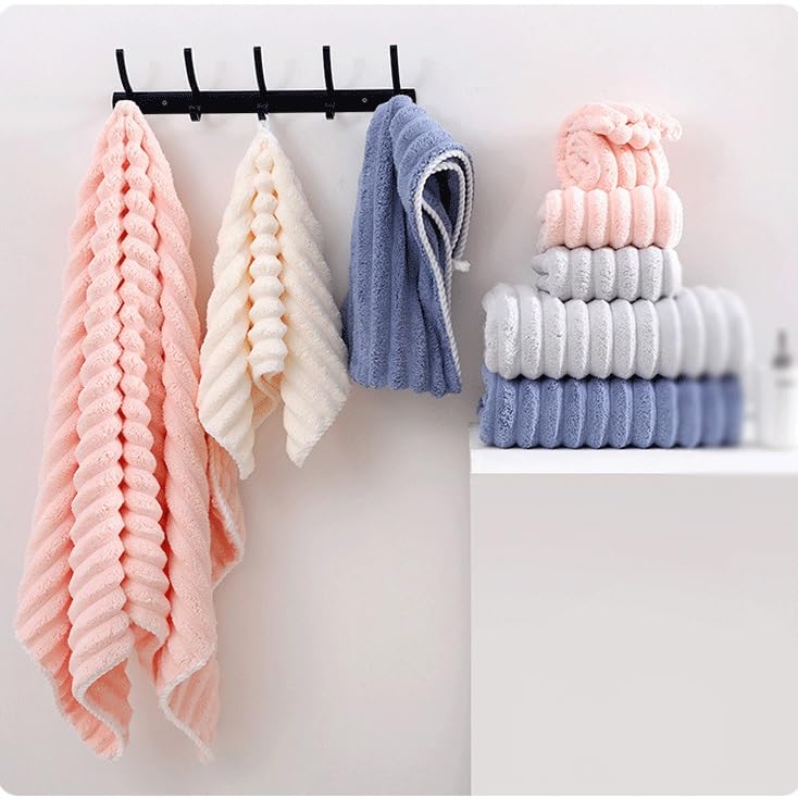 Serviette de bain flanelle avec bonnet cheveux secs drap rayé - 4