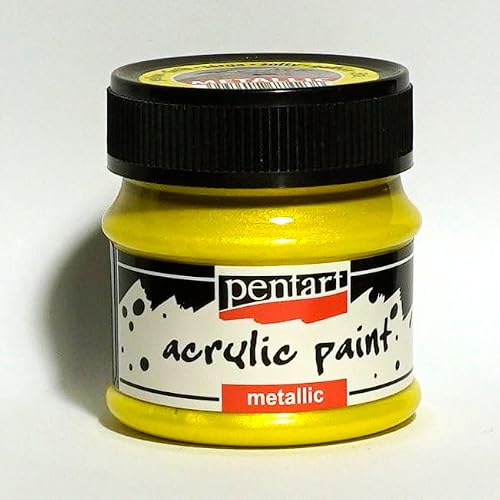 Pentart Yellow Metallic Acrylic Paint, 50Ml For Arts And Crafts (Yellow)