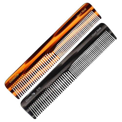 Giorgio G16 Fine Tooth and Wide Tooth Detangler Comb - Hair Comb for Men and for Women - Ideal as a Hair Styling Barber Comb and Detangler - Saw Cut and Handmade (Tortoiseshell)