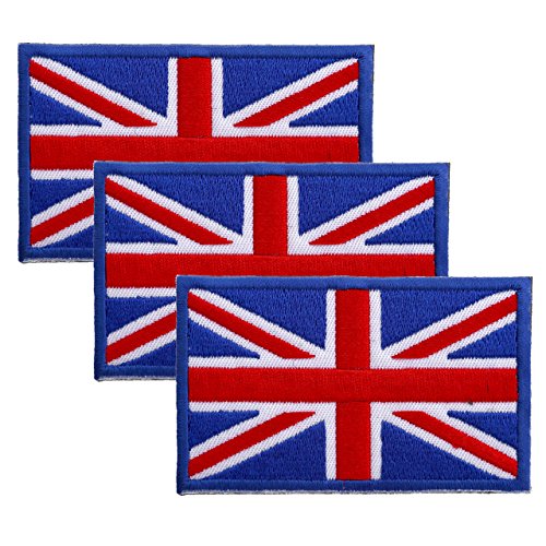 Faleto - Parche bordado con bandera de Inglaterra de Reino Unido de Gran Bretaña para coser en parches, 3 paquetes, S, color blanco Cover