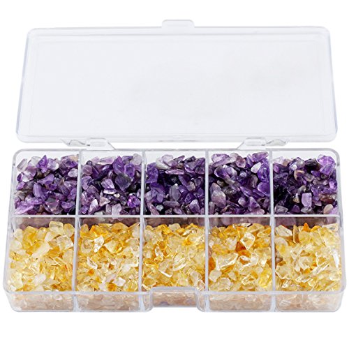 mookaitedecor Crystal Chips Tumbled Stone, 500g Mix Amethyst & Citrine for Cabbing, Tumbling