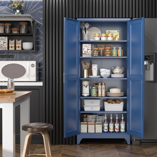 Image of SteeLoong 75 inchMetal Pantry Storage Cabinet with Doors & 5 Adjustable Shelves