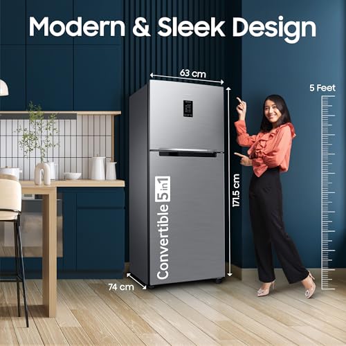 Image of Samsung 301 L, 2 Star, Convertible 5-in-1 Digital Inverter with Display Frost Free Double Door Refrigerator (RT31H4522S9 /HL, Silver, Refined Inox, 2026 Model)
