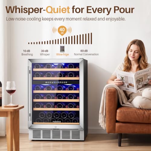 Image of 24 Inch Dual Zone Wine Fridge, 46 Bottle Wine Cooler, UnderCounter