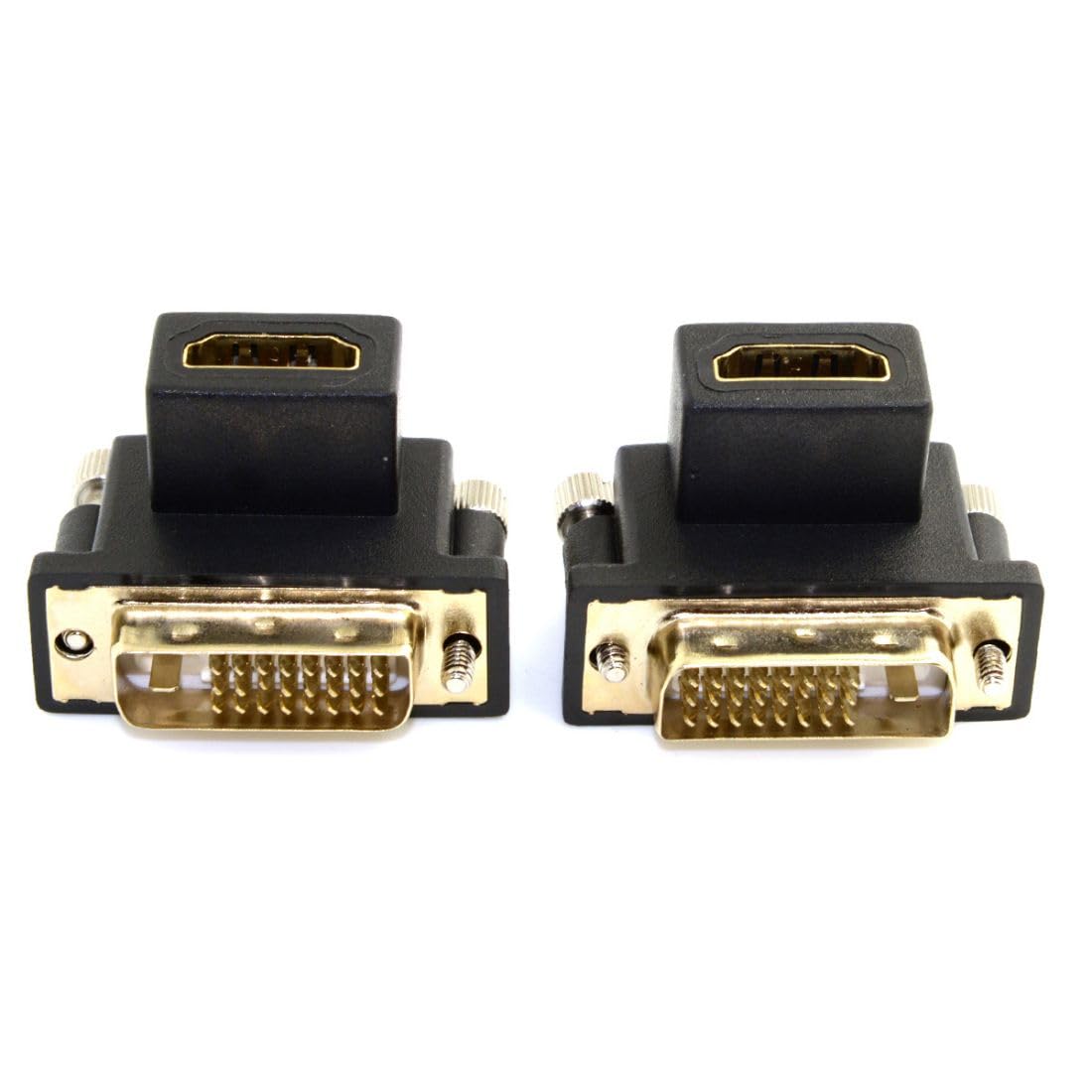 chenyang Confezione da 2 adattatori da HDMI a DVI, da DVI maschio a HDMI femmina, con angolo di 90 gradi, placcato oro, adattatore convertitore bidirezionale per TV, monitor, computer