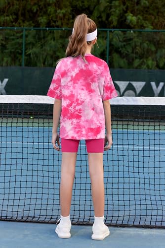 Image of Arshiner Girls Clothes Summer 2 Piece Outfits Drop Shoulder T-Shirts and Biker Shorts Kids Fashion Clothing Sets