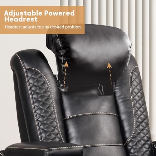 Image of ANJ Power Recliner Chairs Set of 5 for Adults, PU Leather Home Theater Seating with Adjustable Powered Headrest,LED,Storage,USB,Cup Holders,Black