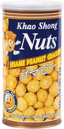 Khao Shong - Erdnüsse im Teigmantel mit Sesam - Herzhaft aromatischer Asia Snack im japanischen Stil - Snacks & Knabberartikel aus Thailand – 1 x 180g