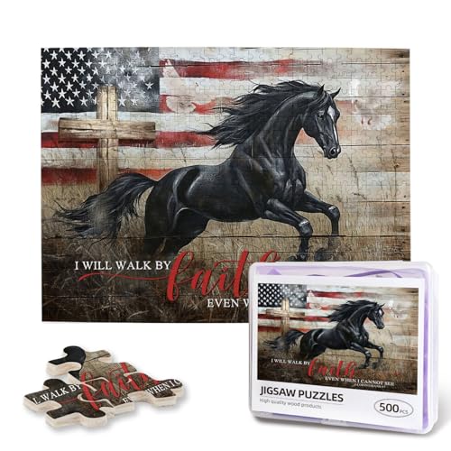 Horse Puzzles for Adults 500 Piece Farmhouse Cross Christian Puzzles Religious Inspirational Scripture Jigsaw Puzzles Bible Faith Catholic Cross Puzzle