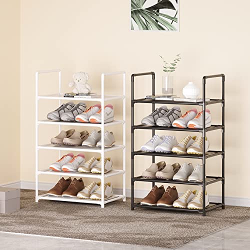 Vockot 5 Tier Stackable Small Shoe Rack，Narrow Sturdy Shoe Shelf Organizer, Non-Woven Fabric Metal Free Standing Shoe Racks For Entryway, Doorway And Closet（Black） #TOP5