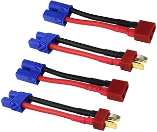 4pcs RC LiPo Battery Connector Adapter Compatible with EC3 to Deans T Male Female Connectors ESC Charger with 5cm 14awg Wire(2 Pairs)