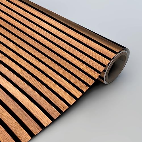 Image of DWELLSINDIA Self Adhesive Wallpaper Peel & Stick, Waterproof, Scratch Resistant (41cm x 244cm) (Horizontal Strip Wood Design)