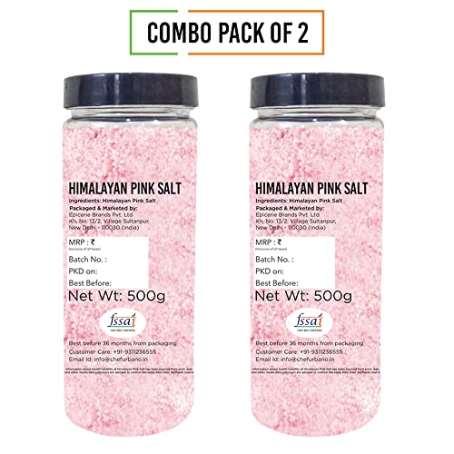 Image of Chef Urbano Himalayan Pink Salt 500 g Pack of 2 | Pure & Natural | Mineral Rich Salt | Low Sodium | Packed with 84 Minerals | Pet Jar