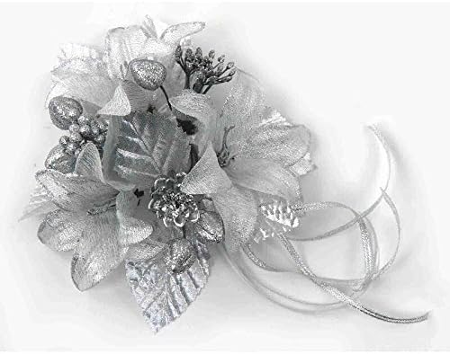 swerox Christmas Candle Ring Lilly's, Cones, Nuts and Ribbon. Silver for 1" Dinner Candle