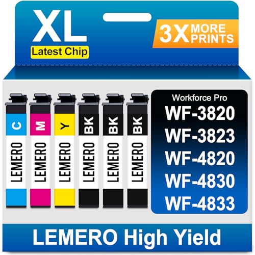LEMERO Remanufactured Ink Cartridge Replacement for Epson 822XL Ink Cartridges High Yield Work with Workforce Pro WF-3820 WF-3823 WF-4820 WF-4830 WF-4833 Printer Latest Chip (6-Pack)