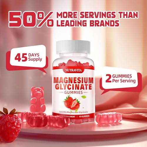 Magnesium Glycinate Gummies 1000mg with Magnesium L-Threonate,Chelated Magnesium Potassium Complex Supplement with VitD, B6, CoQ10, Calcium,Supports for Memory, Calm, Mood - 90 Gummies Strawberry — view 6
